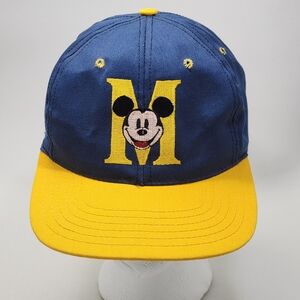 Vtg Mickey Mouse M Navy Blue Yellow Strapback Hat 90s Disney World Land Vacation